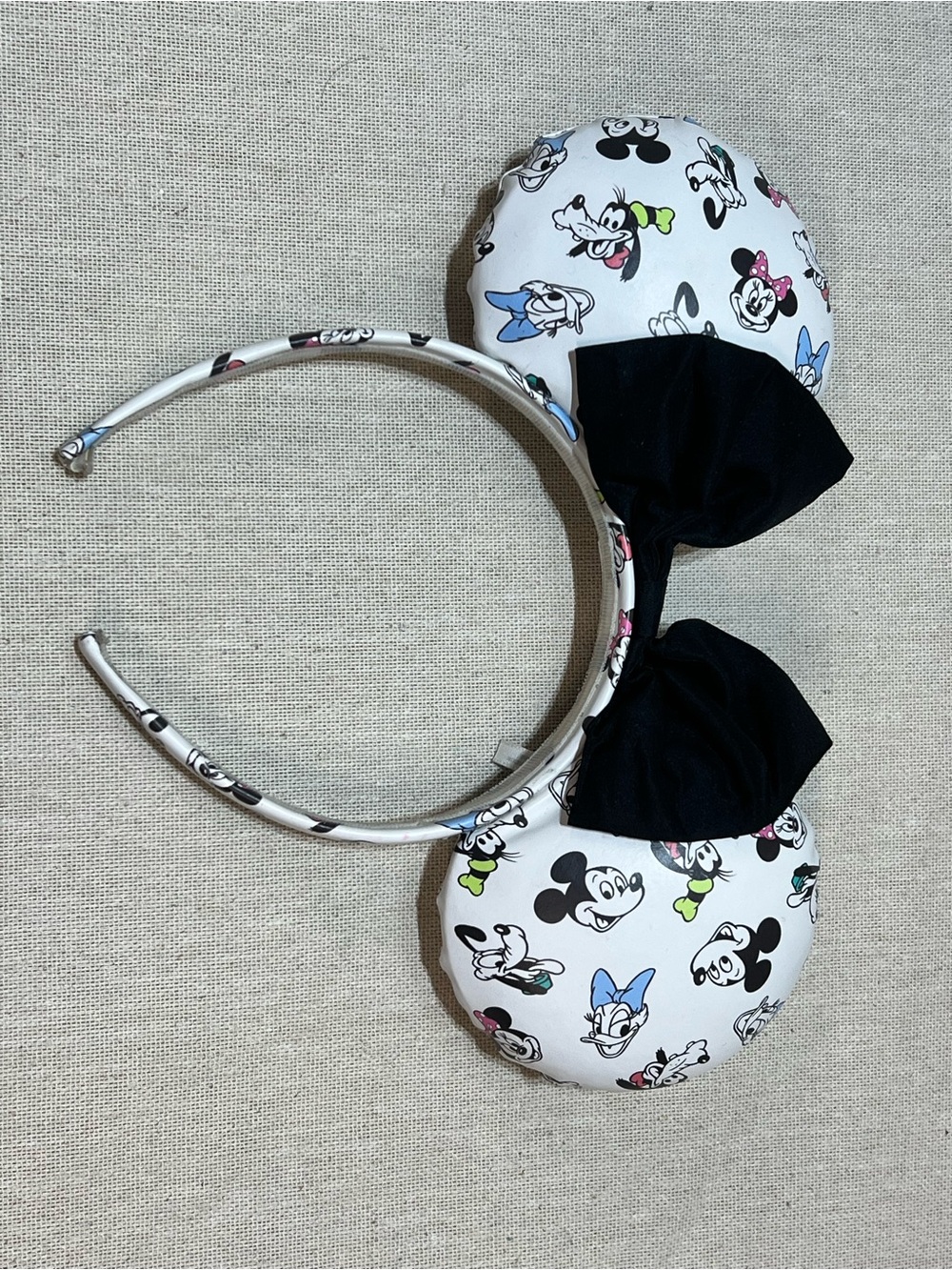 Disney Black Bow White Character Print Minnie/Mickey Ear Headband